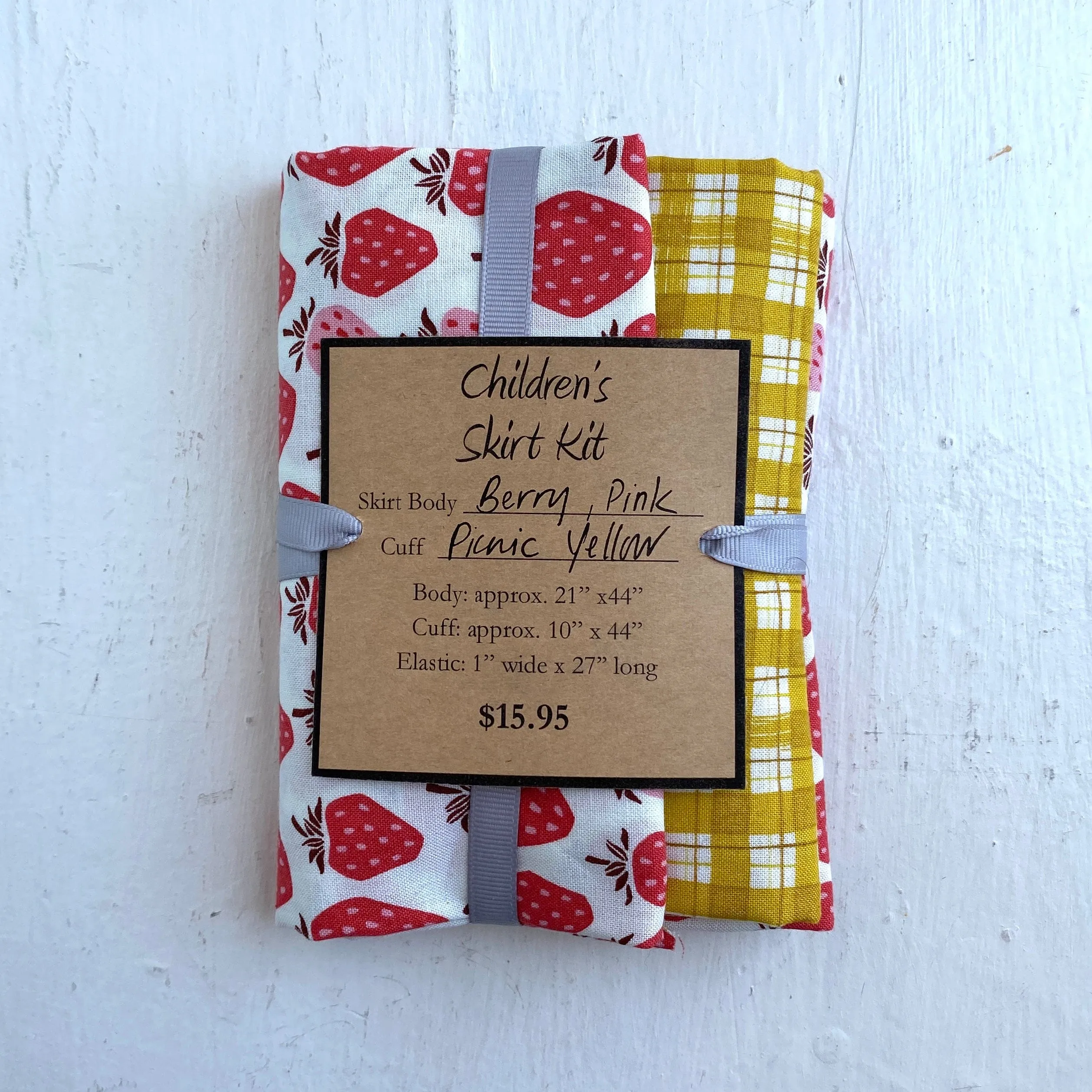 Apple Tree - Child's Skirt Kit - Pink Berry with Yellow Picnic Cuff