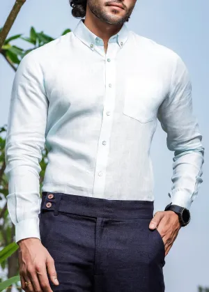 Austin - Pure Linen Button Down Full Sleeve Shirt - Light Blue (Factory Rescue)
