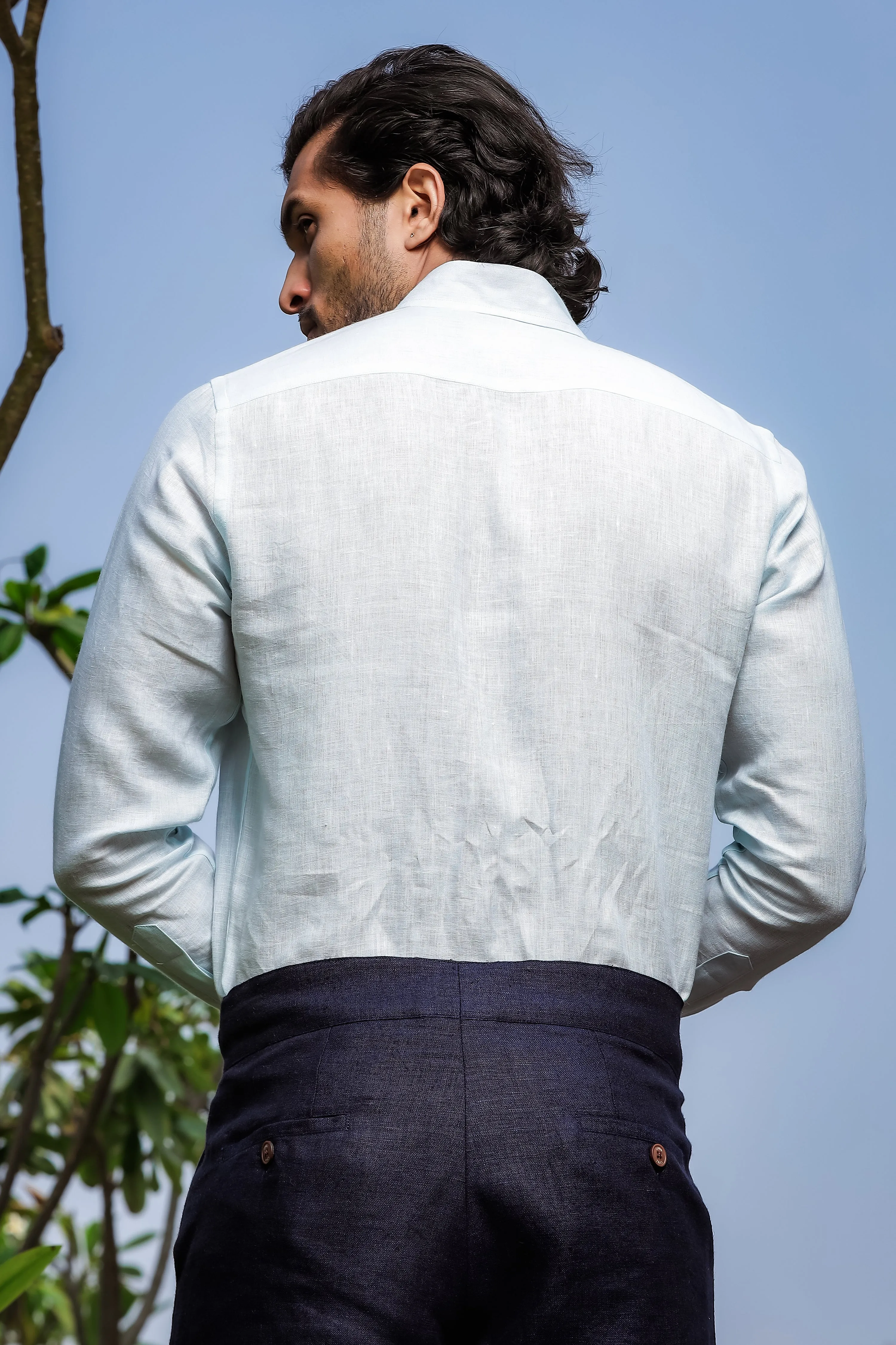 Austin - Pure Linen Button Down Full Sleeve Shirt - Light Blue (Factory Rescue)