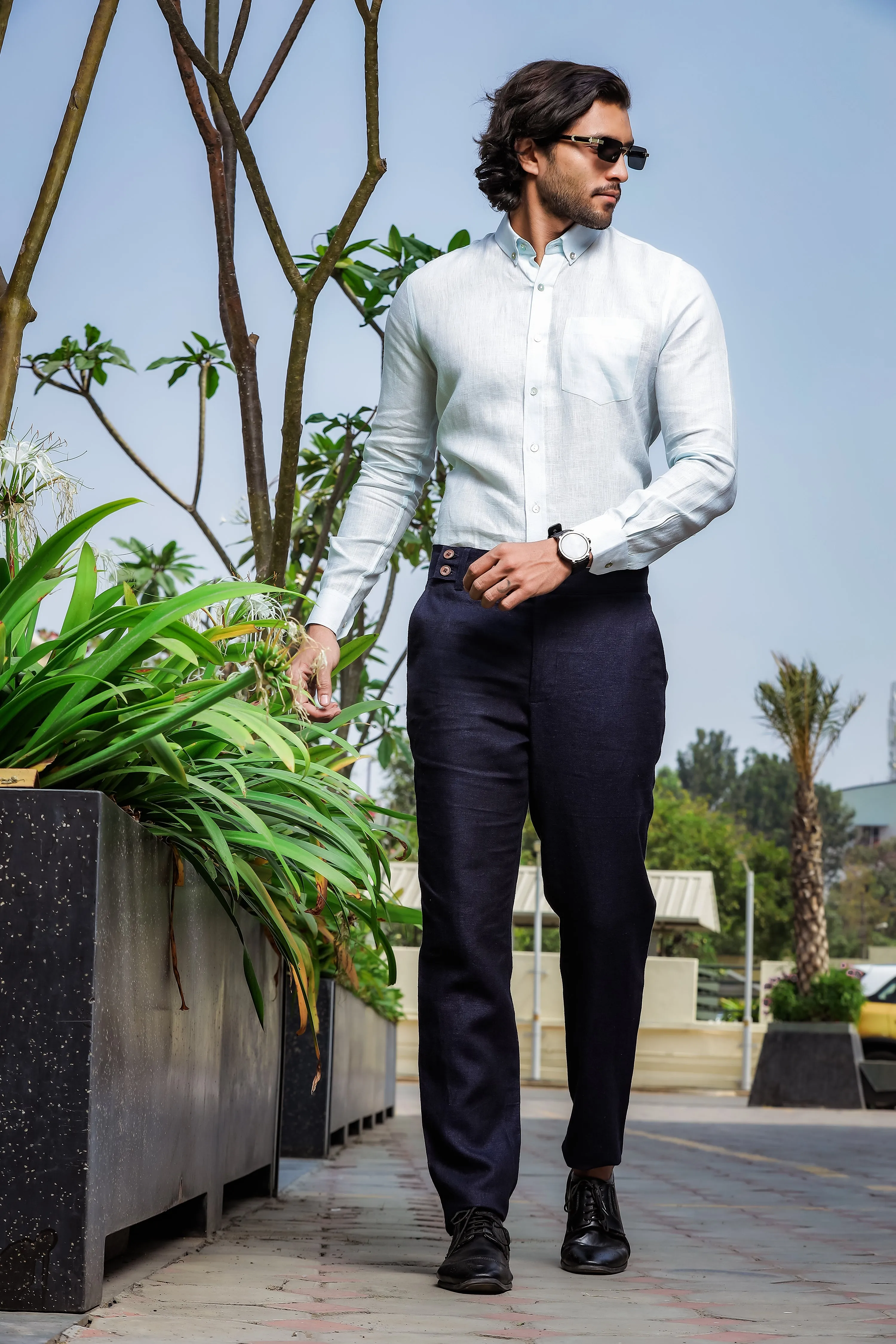 Austin - Pure Linen Button Down Full Sleeve Shirt - Light Blue (Factory Rescue)