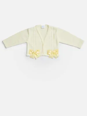 Baby Girl Kinder V-Neck Cardigan and 2 Big Bows-Lemon Yellow
