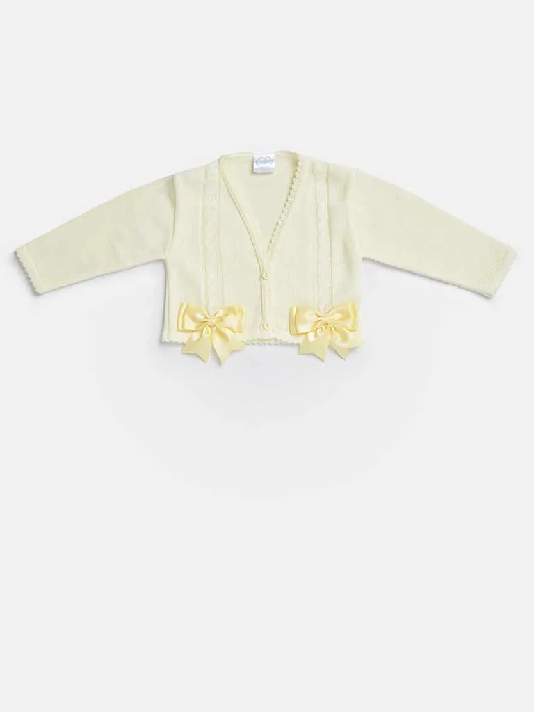 Baby Girl Kinder V-Neck Cardigan and 2 Big Bows-Lemon Yellow
