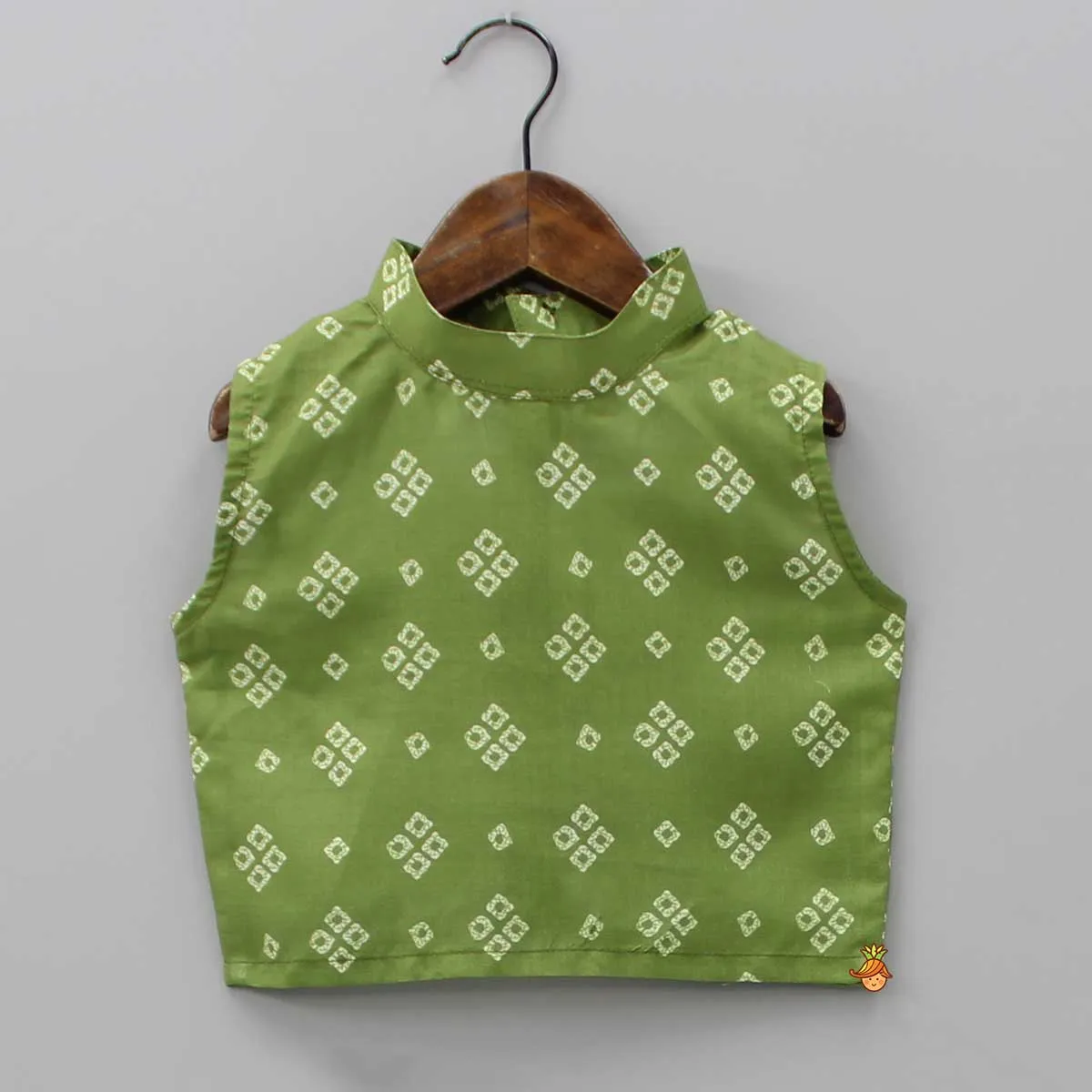Bandhani Printed Green Top With Half Cape And Dhoti