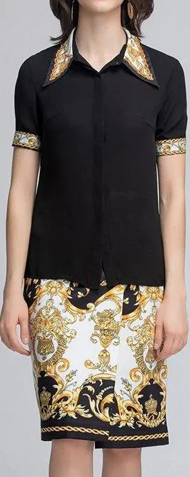 Baroque Trim Blouse and Skirt Set