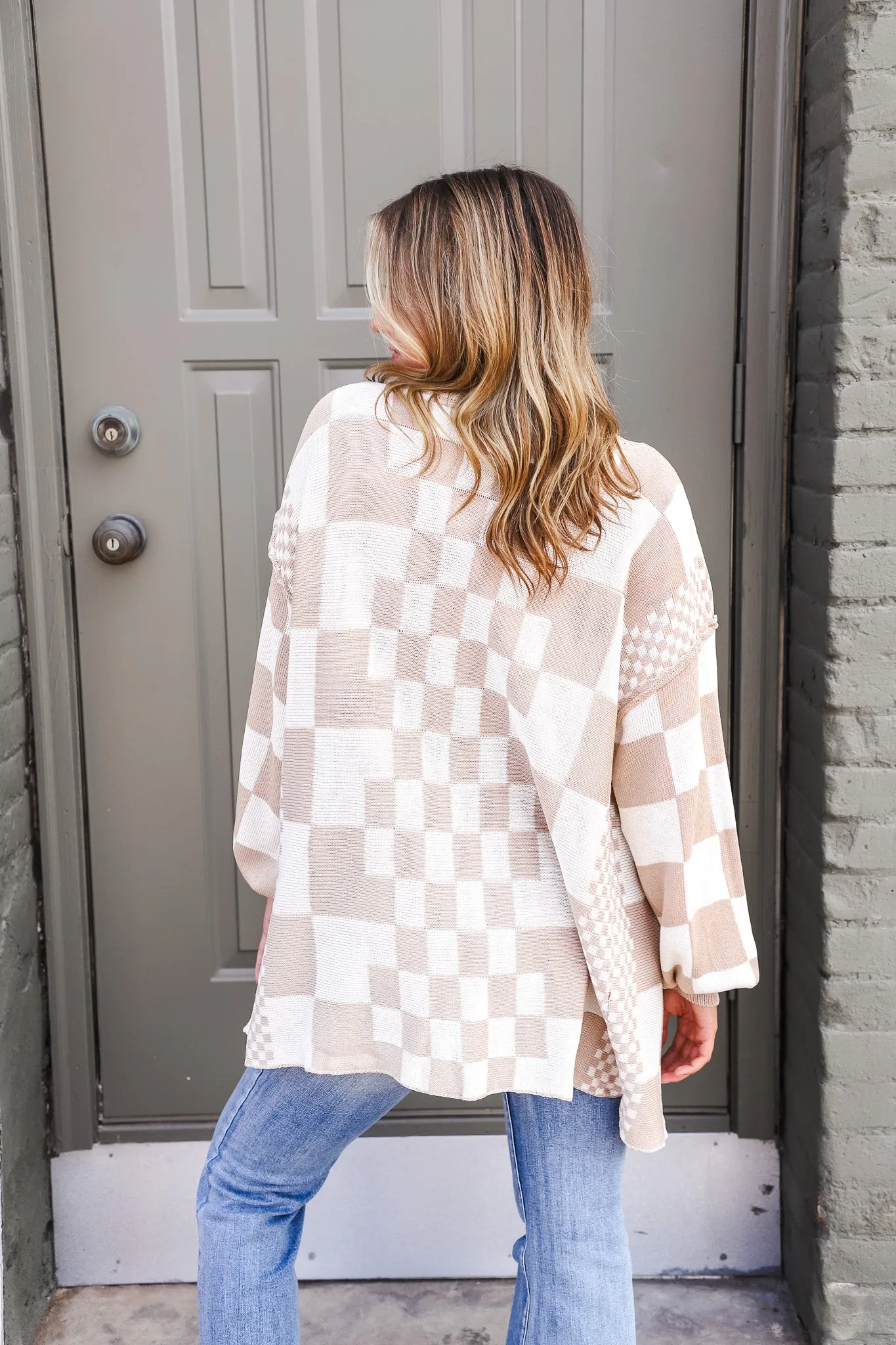 Basic Beige Checkered Cardigan