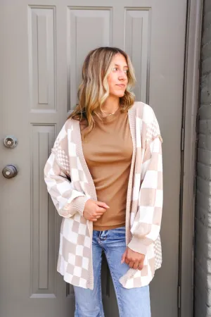 Basic Beige Checkered Cardigan