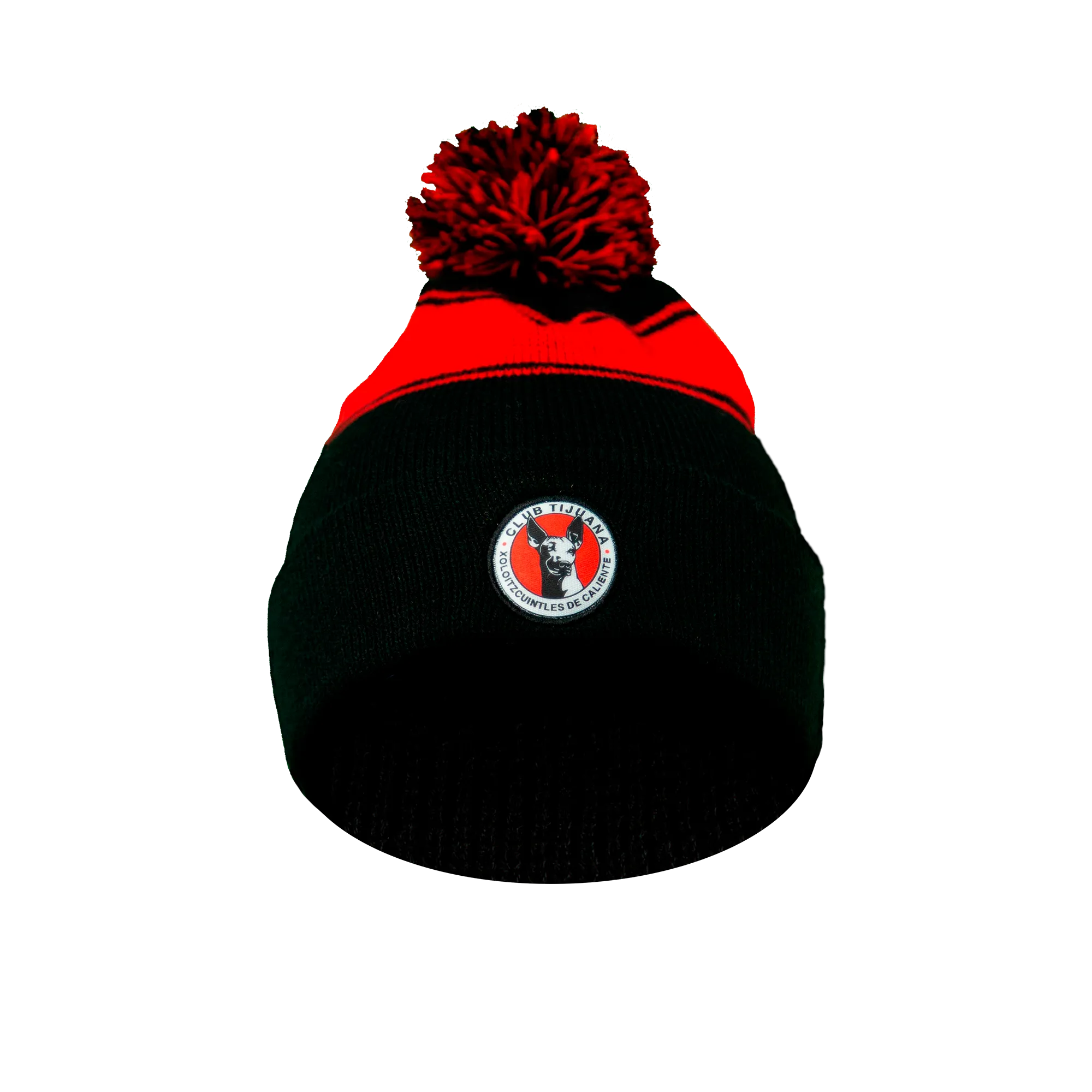BEANIE POMPON LOGO ROJINEGRO