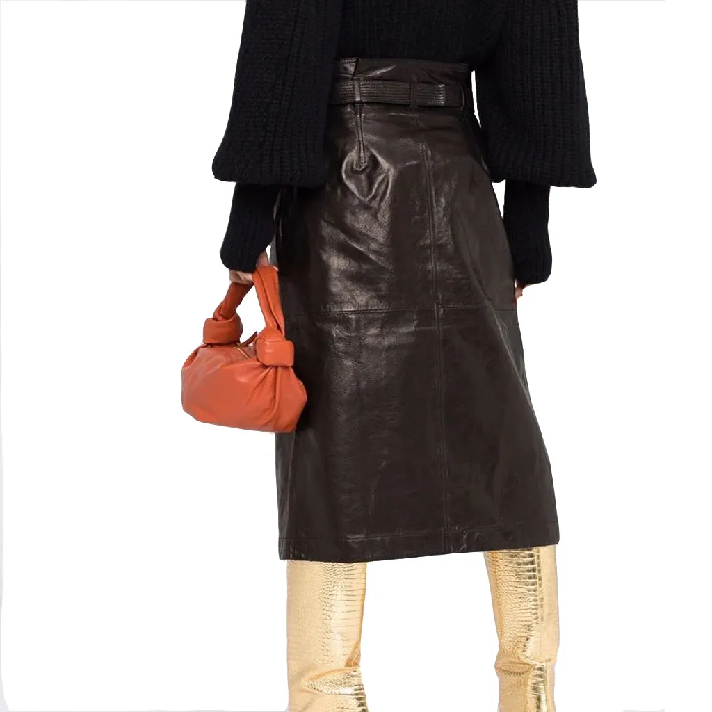 Black Leather Wrap Skirt Womens