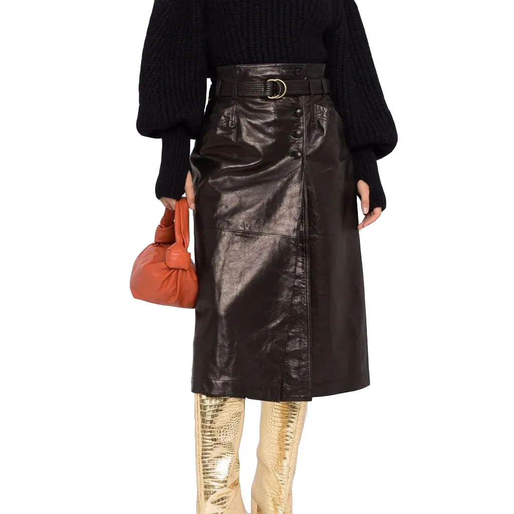 Black Leather Wrap Skirt Womens