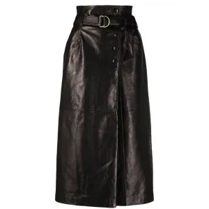 Black Leather Wrap Skirt Womens