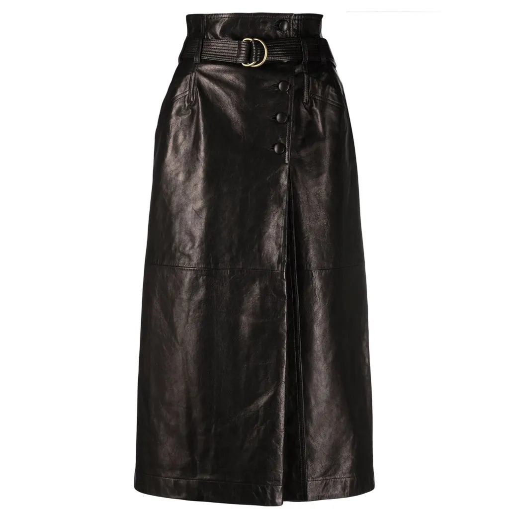 Black Leather Wrap Skirt Womens