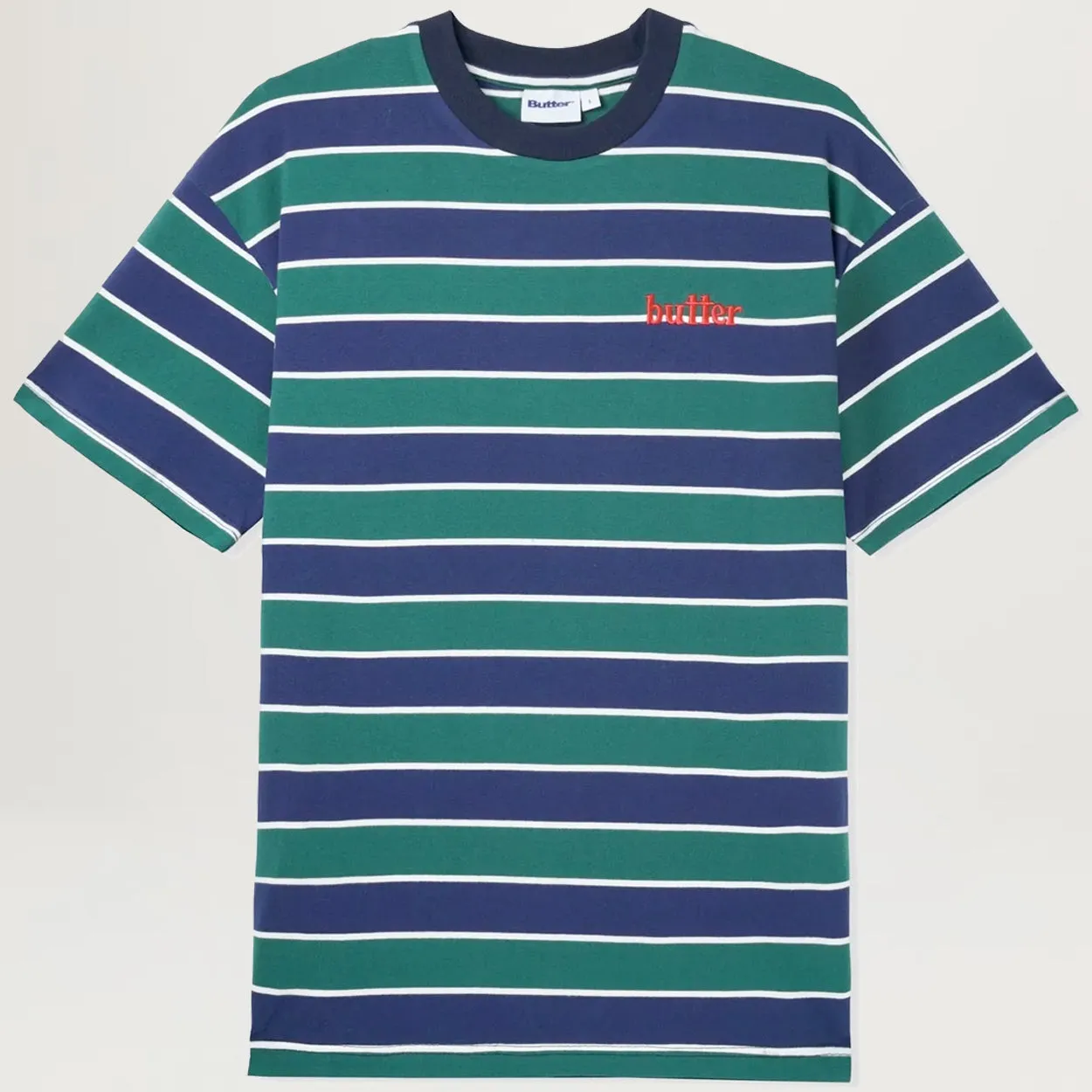Butter Goods Cape Stripe Tee (Navy/Fern)