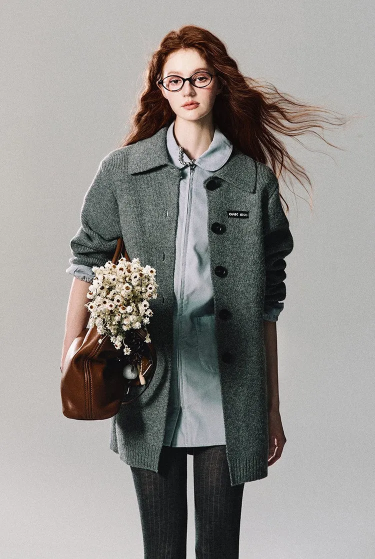 Button Front Ribbed Knit Cardigan