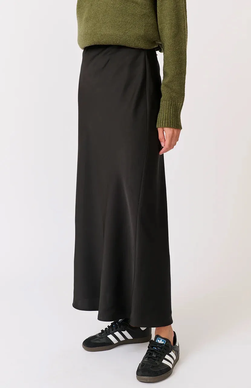 Cartel & Willow Millie Slip Skirt Black Satin