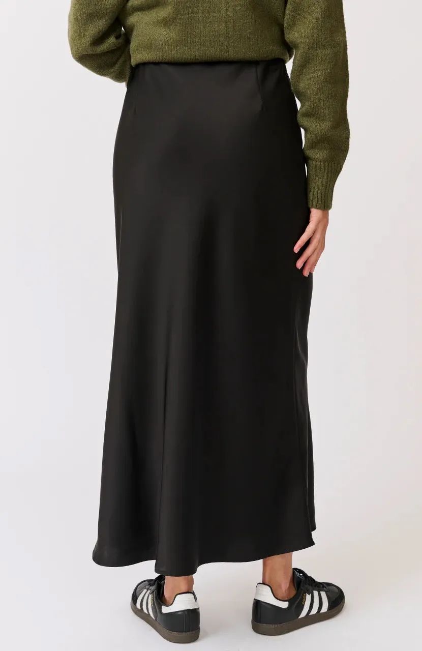 Cartel & Willow Millie Slip Skirt Black Satin