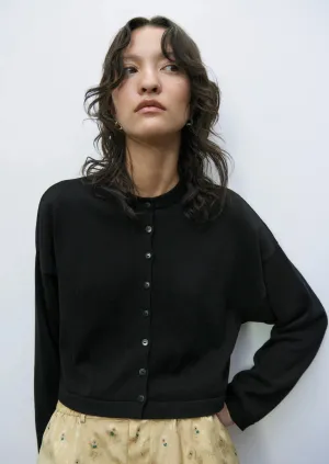 Cotton Cropped Cardigan, Black