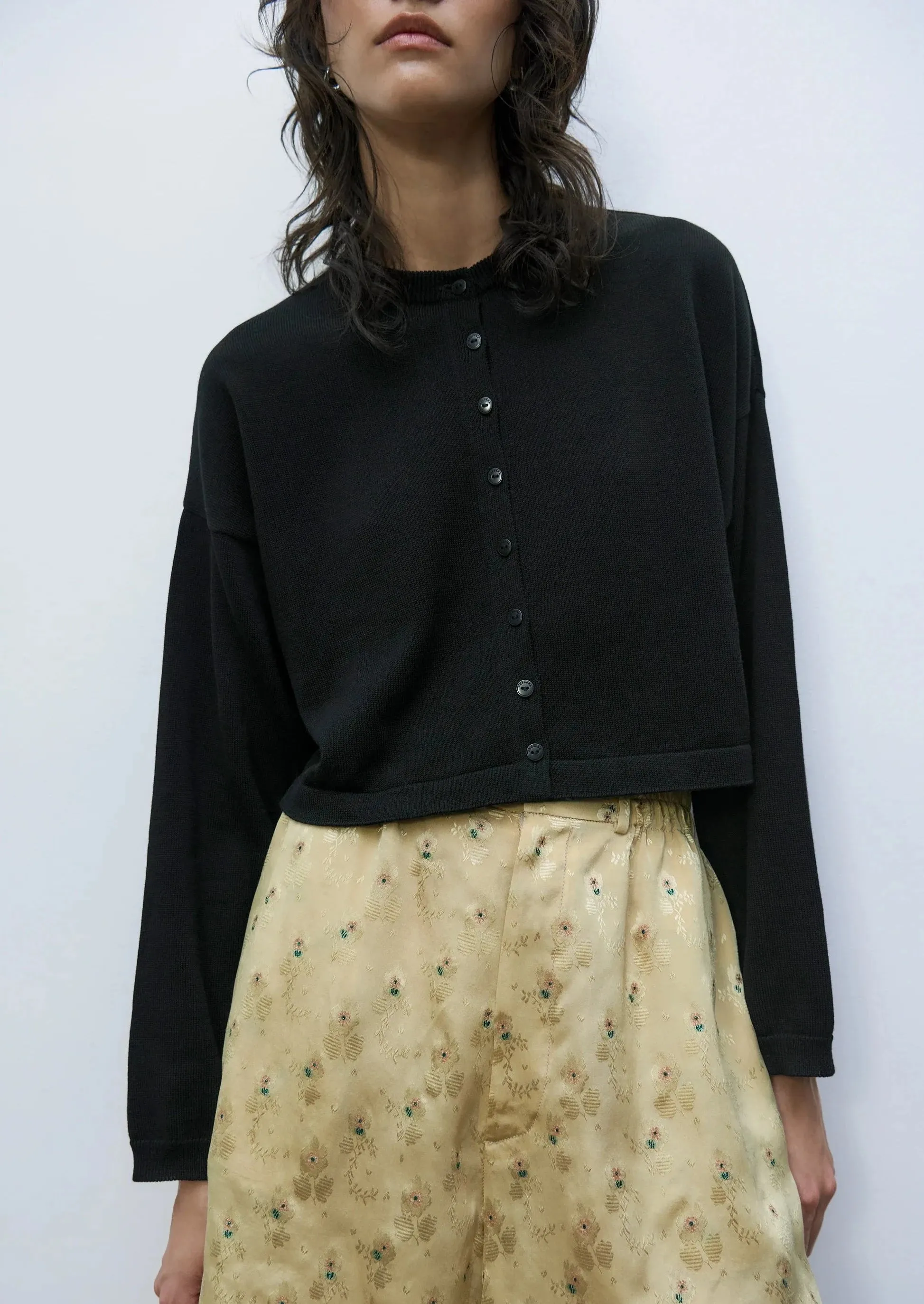 Cotton Cropped Cardigan, Black