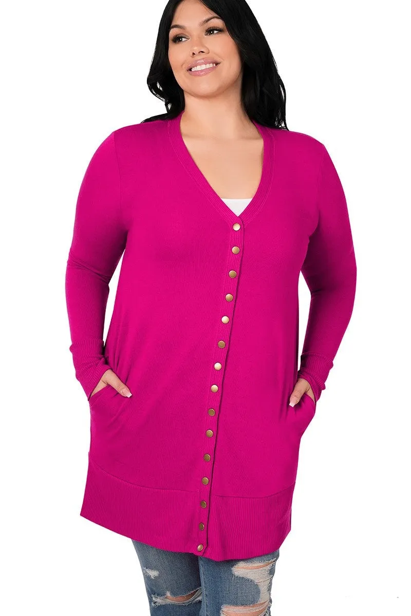 Curvy Long Snap Cardigan