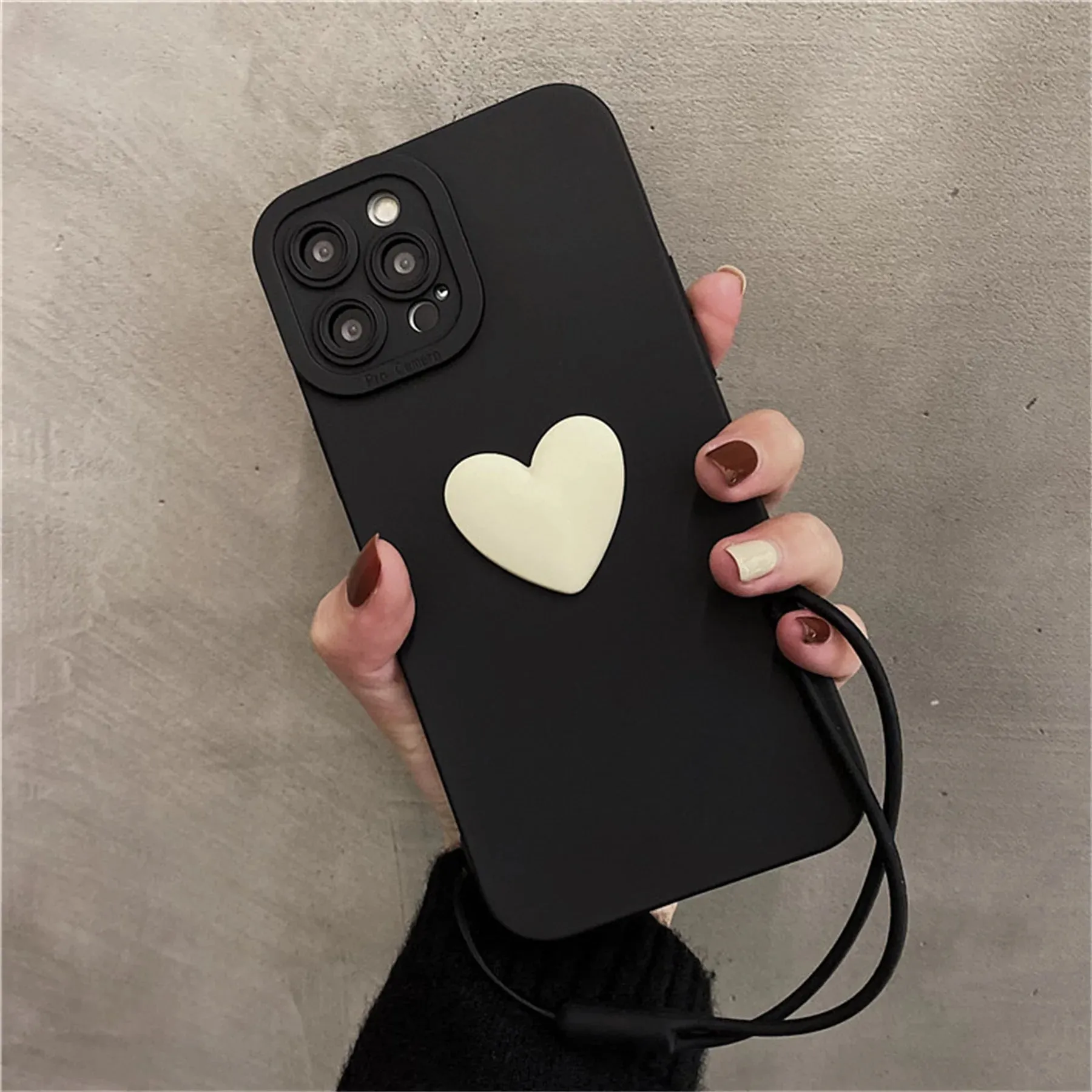 Cute 3D Heart Shape Design Wrist Hand Strap Phone Case Cover For iPhone 15 14 13 12 11 Pro Max X XS XR 7 8 Plus