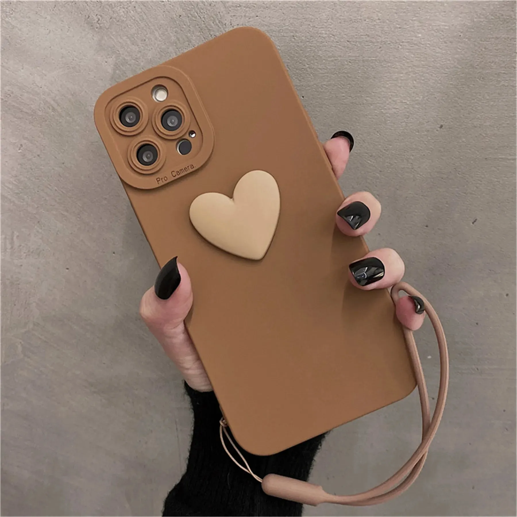 Cute 3D Heart Shape Design Wrist Hand Strap Phone Case Cover For iPhone 15 14 13 12 11 Pro Max X XS XR 7 8 Plus