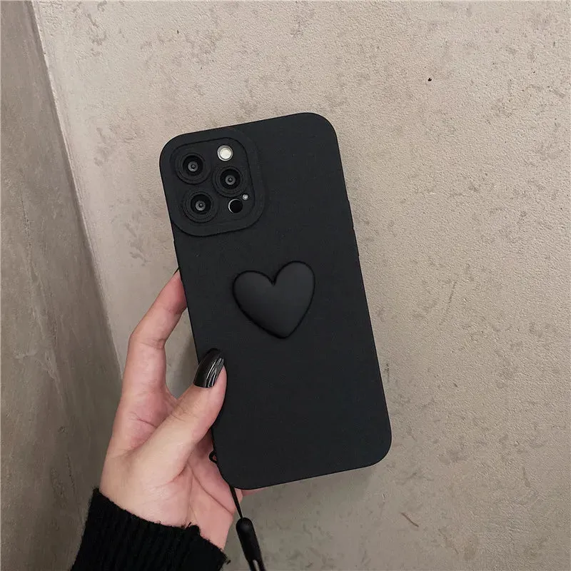 Cute 3D Heart Shape Design Wrist Hand Strap Phone Case Cover For iPhone 15 14 13 12 11 Pro Max X XS XR 7 8 Plus