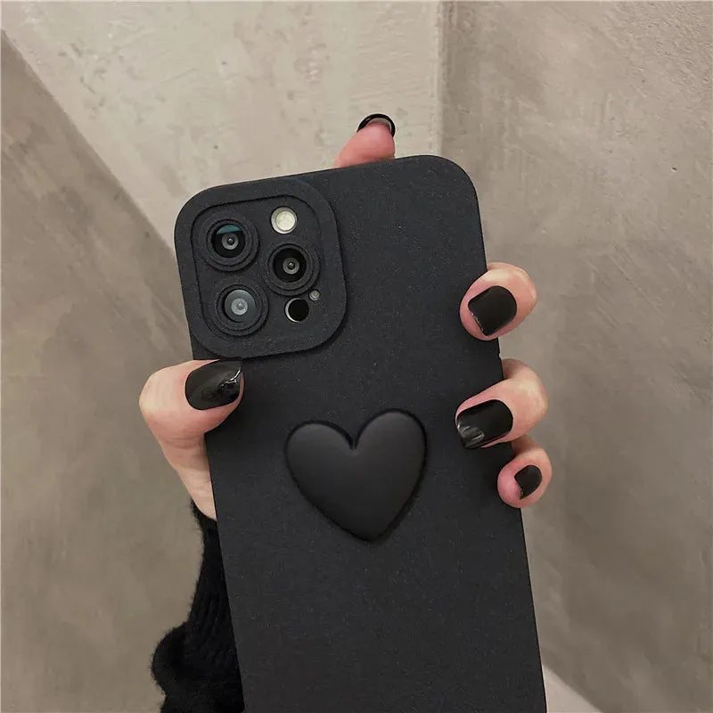 Cute 3D Heart Shape Design Wrist Hand Strap Phone Case Cover For iPhone 15 14 13 12 11 Pro Max X XS XR 7 8 Plus
