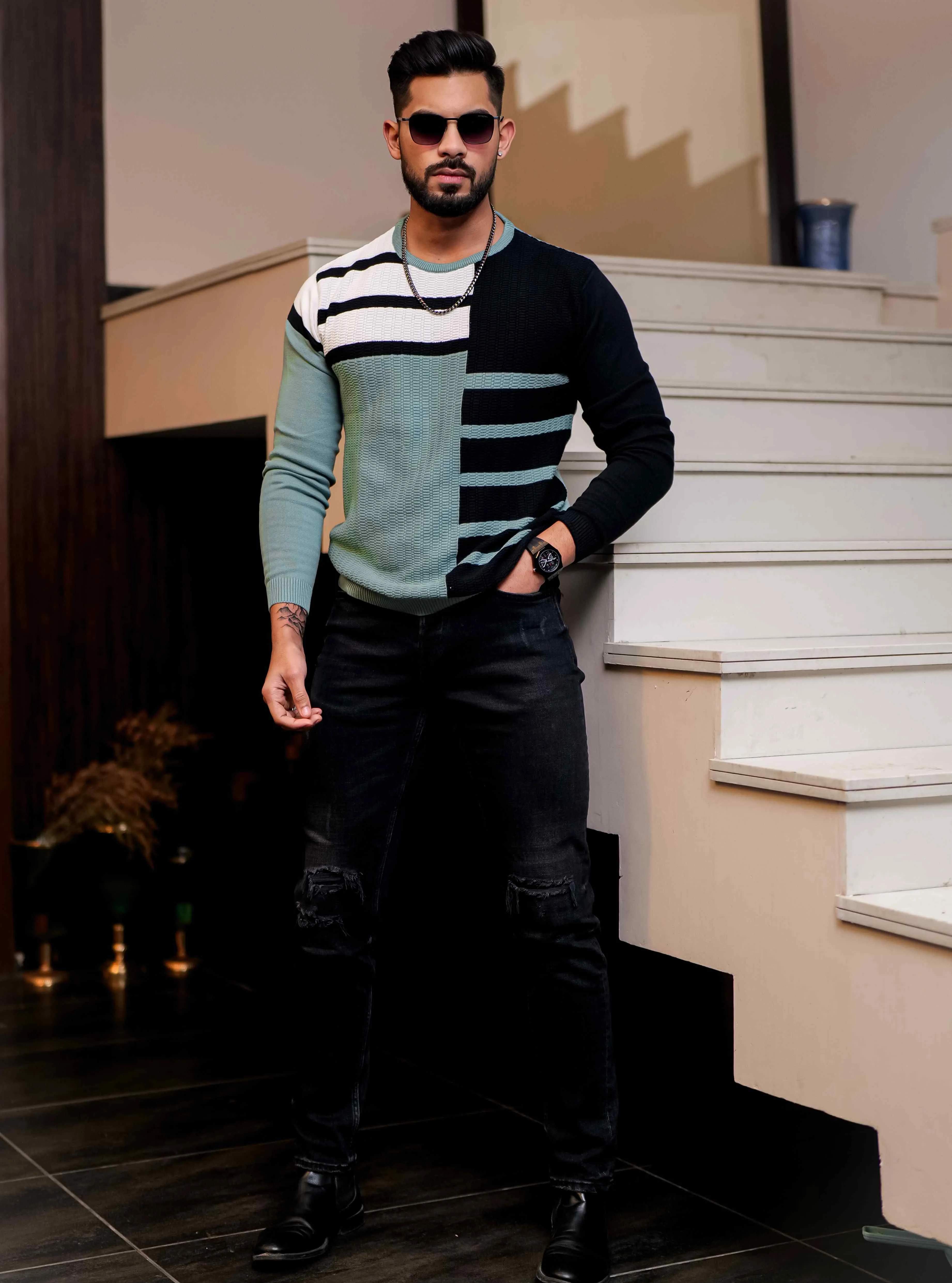 Cyan Cotton Full Sleeve Premium T Shirt