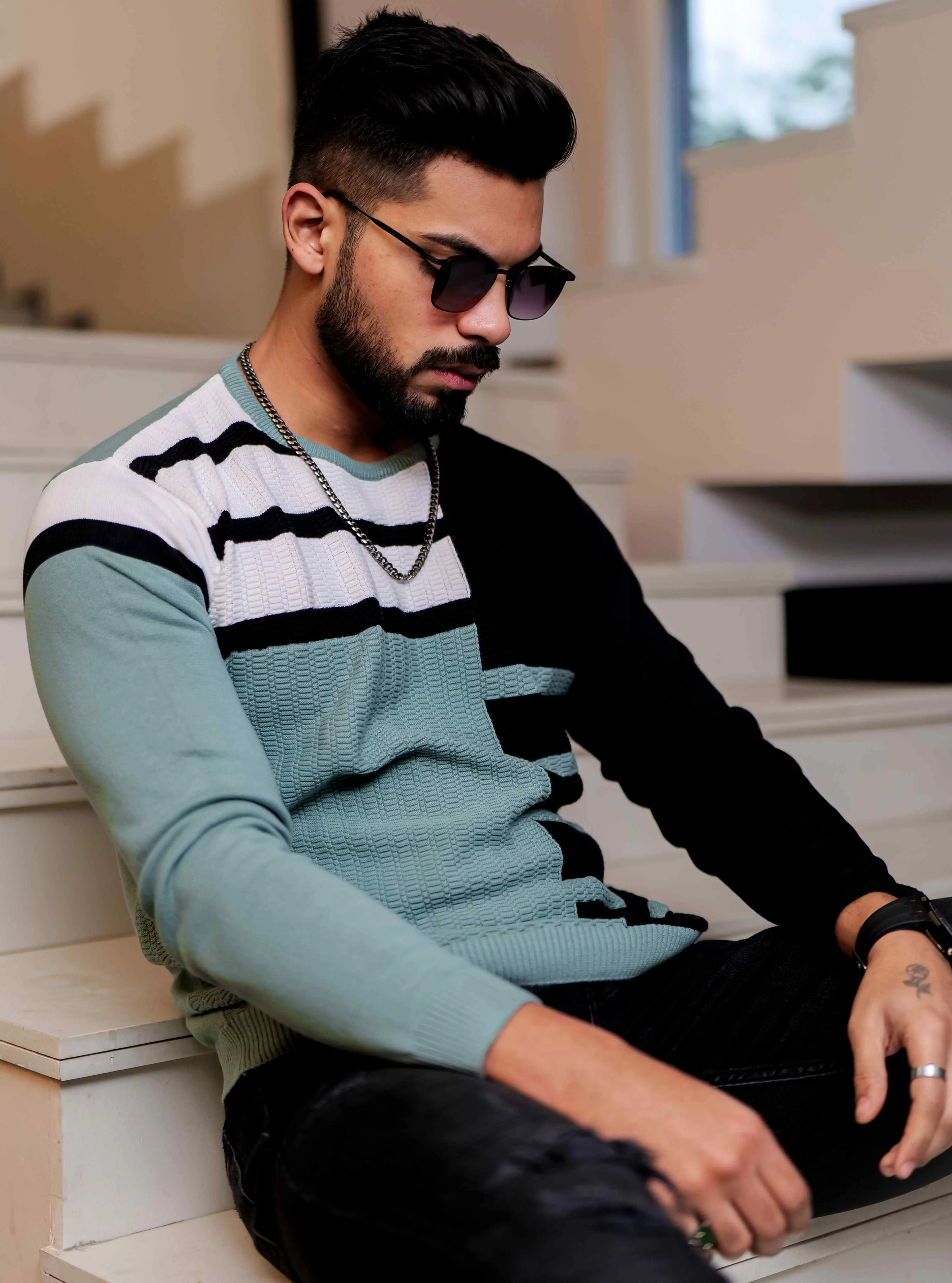 Cyan Cotton Full Sleeve Premium T Shirt