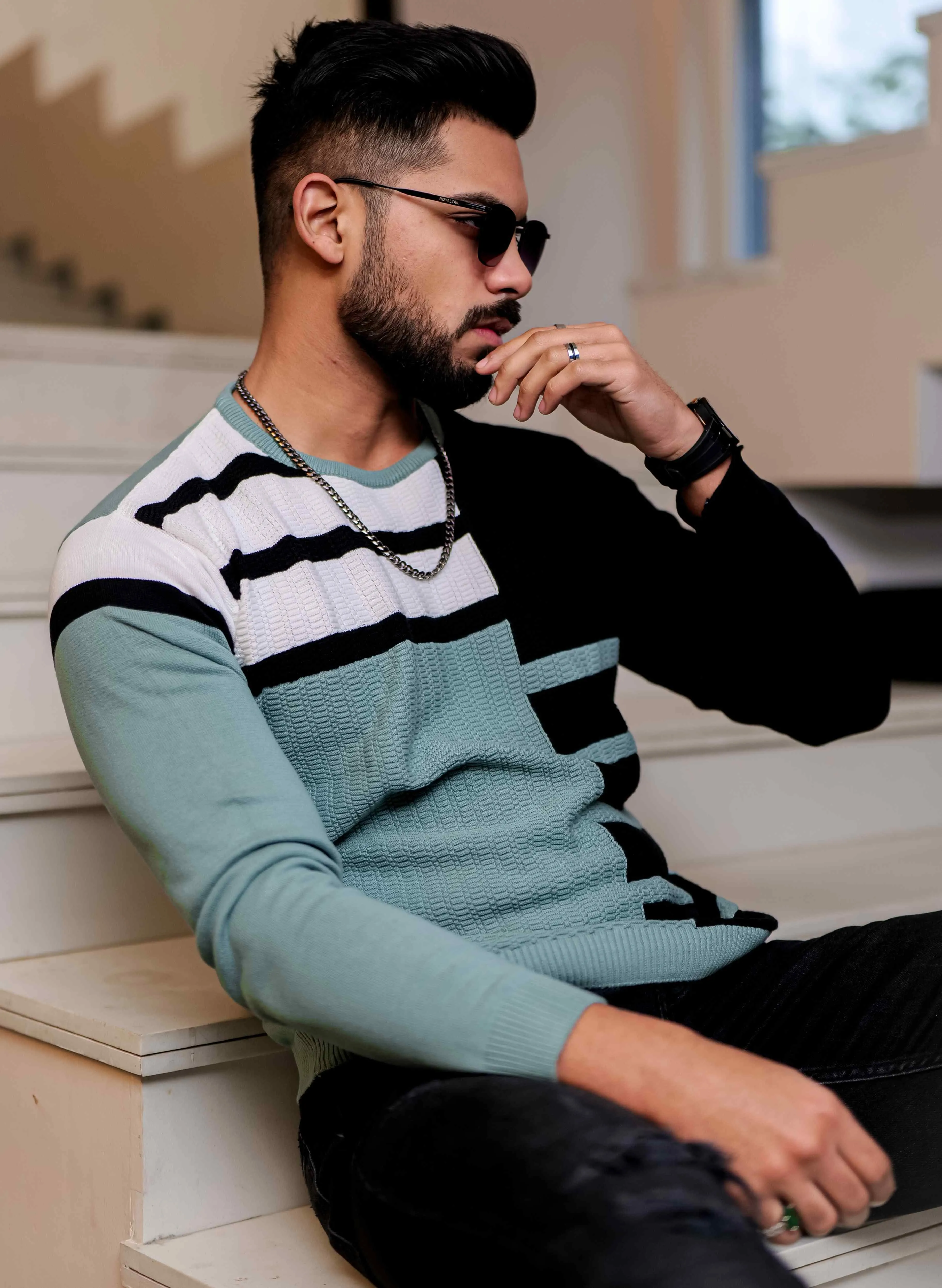 Cyan Cotton Full Sleeve Premium T Shirt