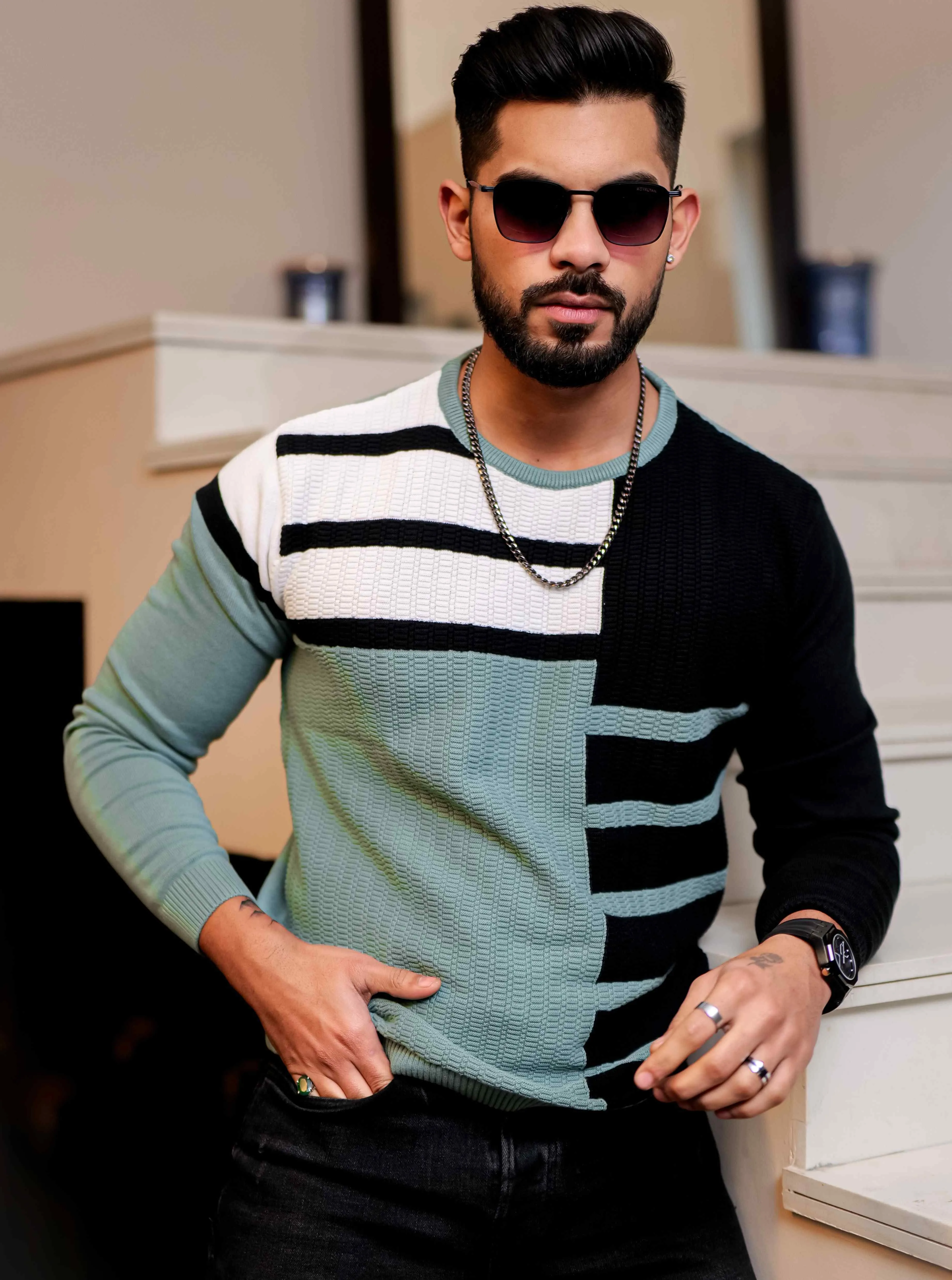 Cyan Cotton Full Sleeve Premium T Shirt