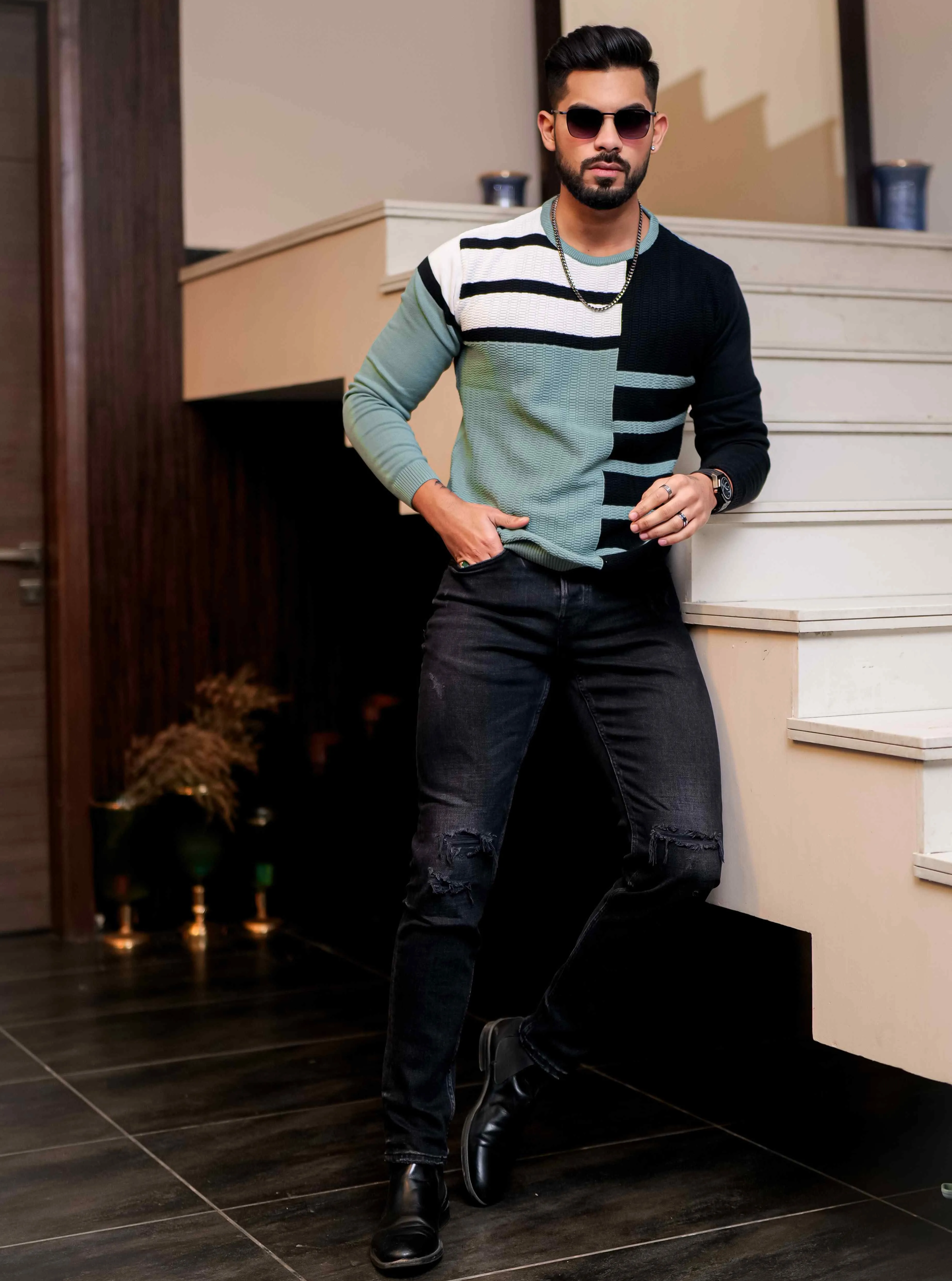Cyan Cotton Full Sleeve Premium T Shirt