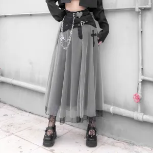 Dark Mesh Double Layer Long Skirt SD02042