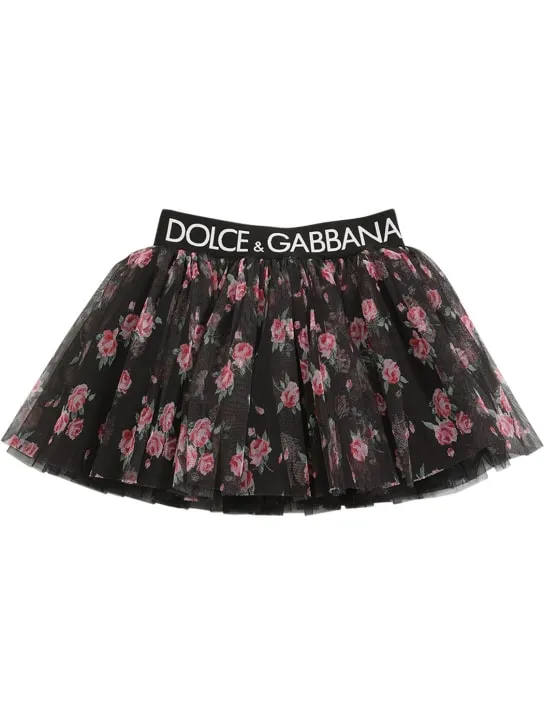 Dolce&amp;Gabbana   Printed tulle mini skirt w/logo tape 