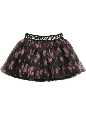 Dolce&amp;Gabbana   Printed tulle mini skirt w/logo tape 