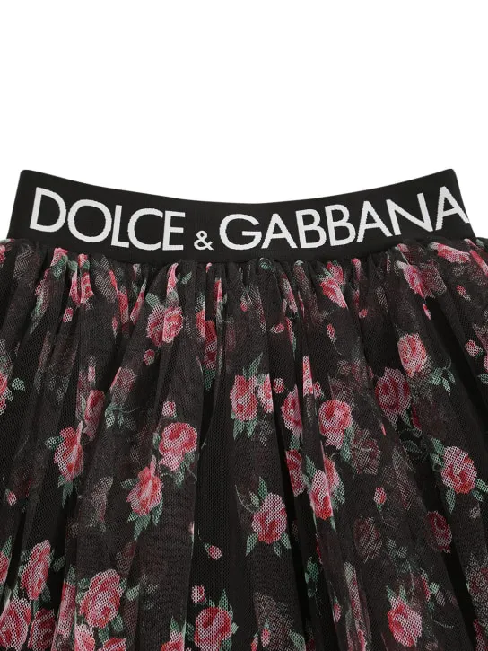 Dolce&amp;Gabbana   Printed tulle mini skirt w/logo tape 