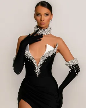 Dylan  Elegant Off-Shoulder With Gloves Black Evening Dress