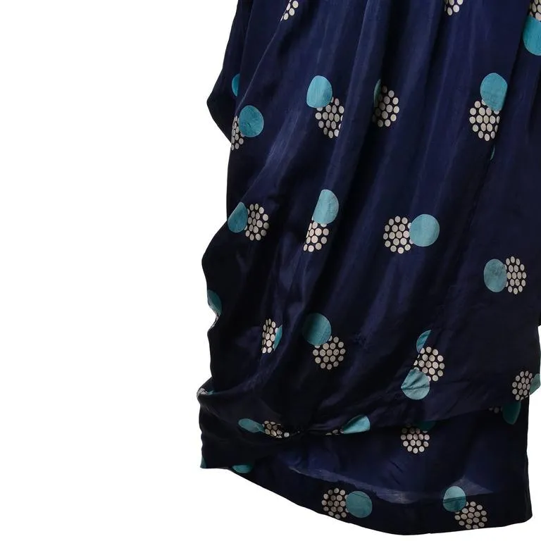 Edwardian Navy Blue Silk Vintage Dress w/ Rare Circle Print