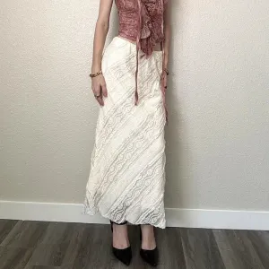 Fashion Chic White Party Maxi Skirt Women Fairycore Vintage Hollow Out Holidays Elegant Lace Skirt Long French Bottom