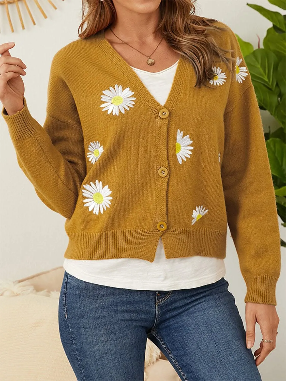 Floral Button-Up Cardigan - Soft & Stretchy