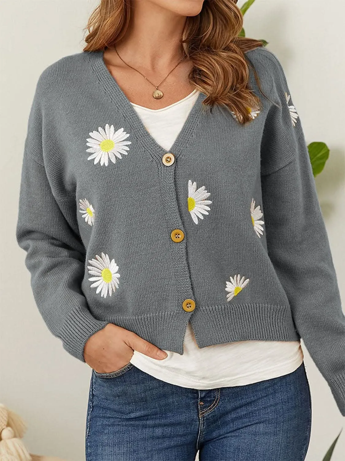 Floral Button-Up Cardigan - Soft & Stretchy