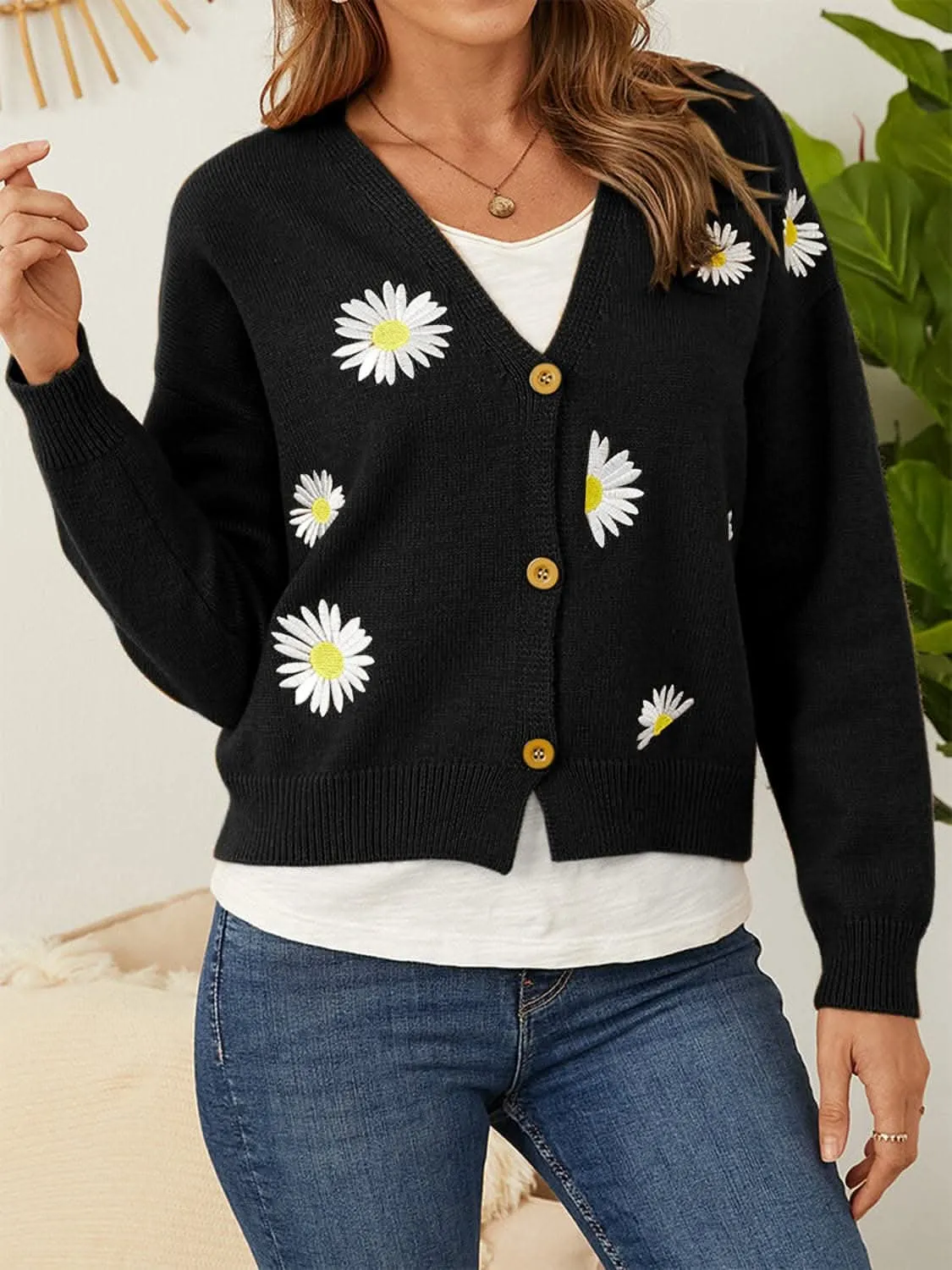 Floral Button-Up Cardigan - Soft & Stretchy