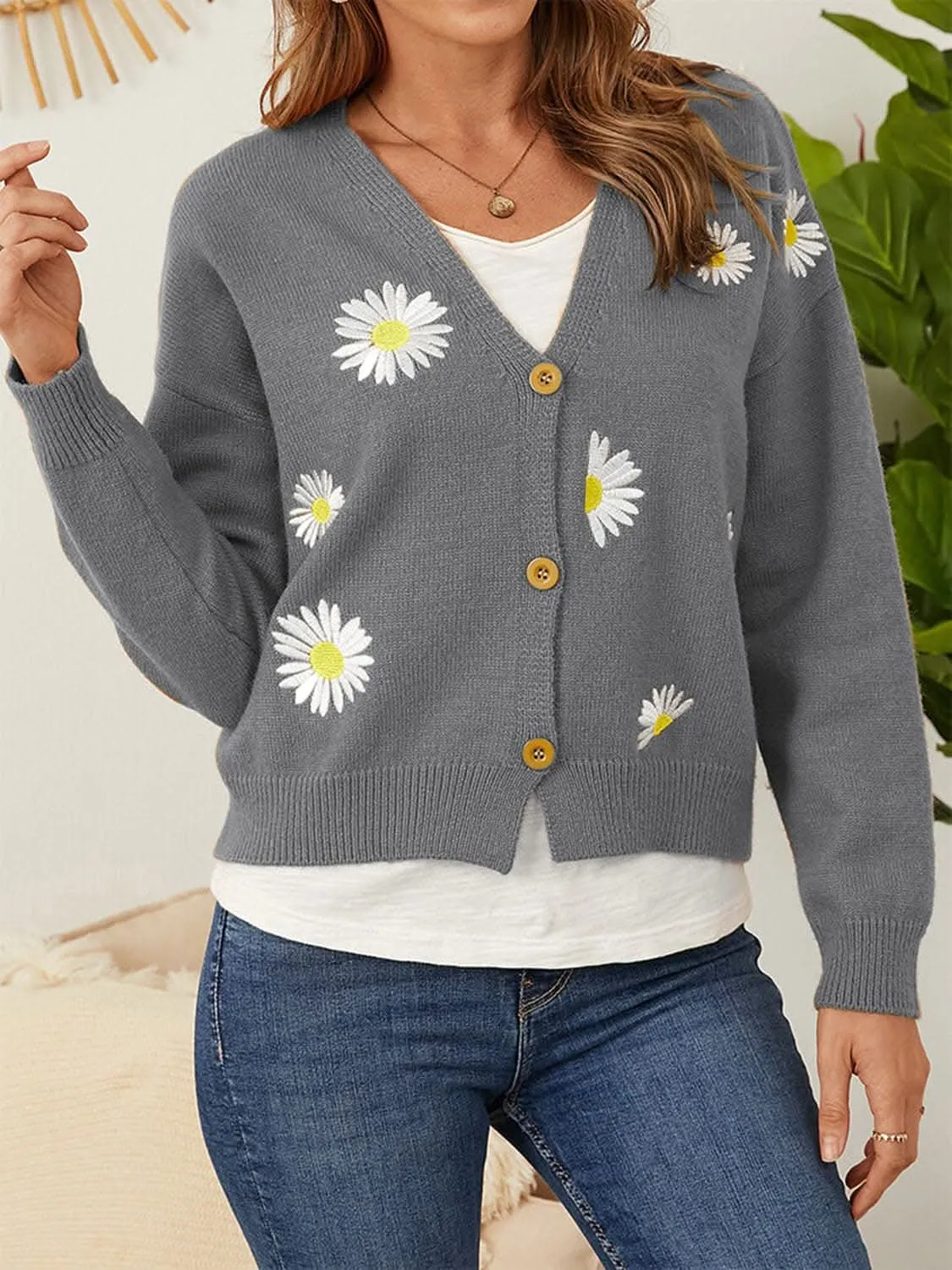 Floral Button-Up Cardigan - Soft & Stretchy
