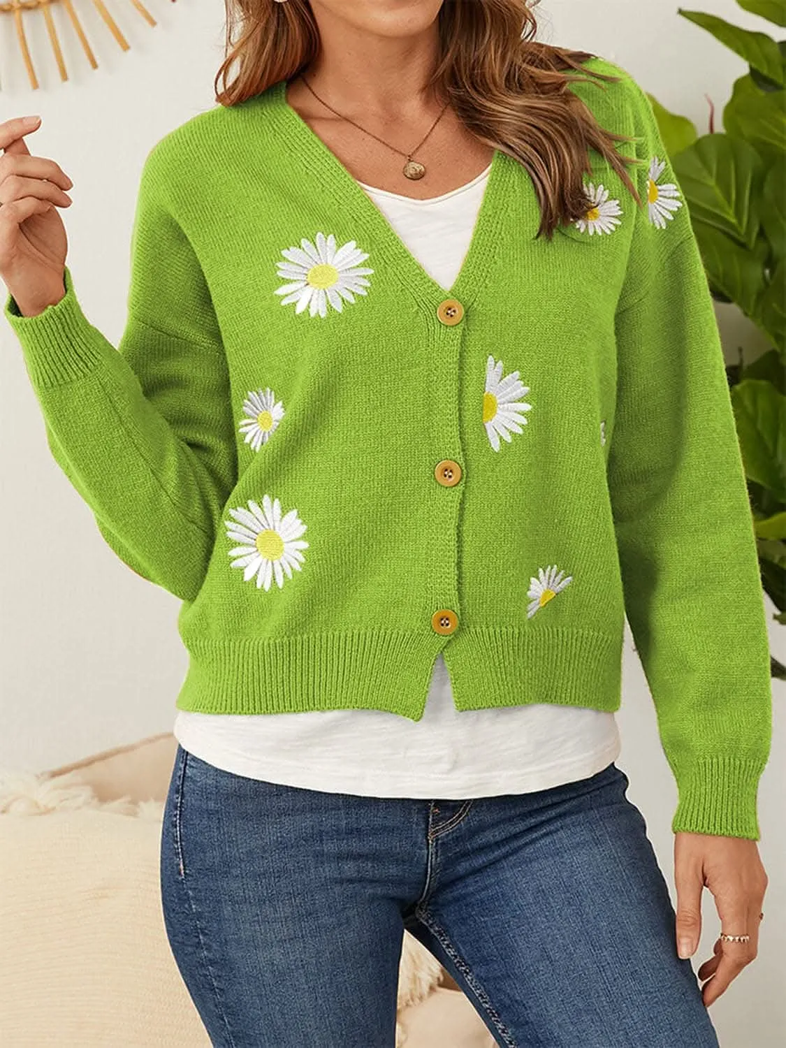 Floral Button-Up Cardigan - Soft & Stretchy