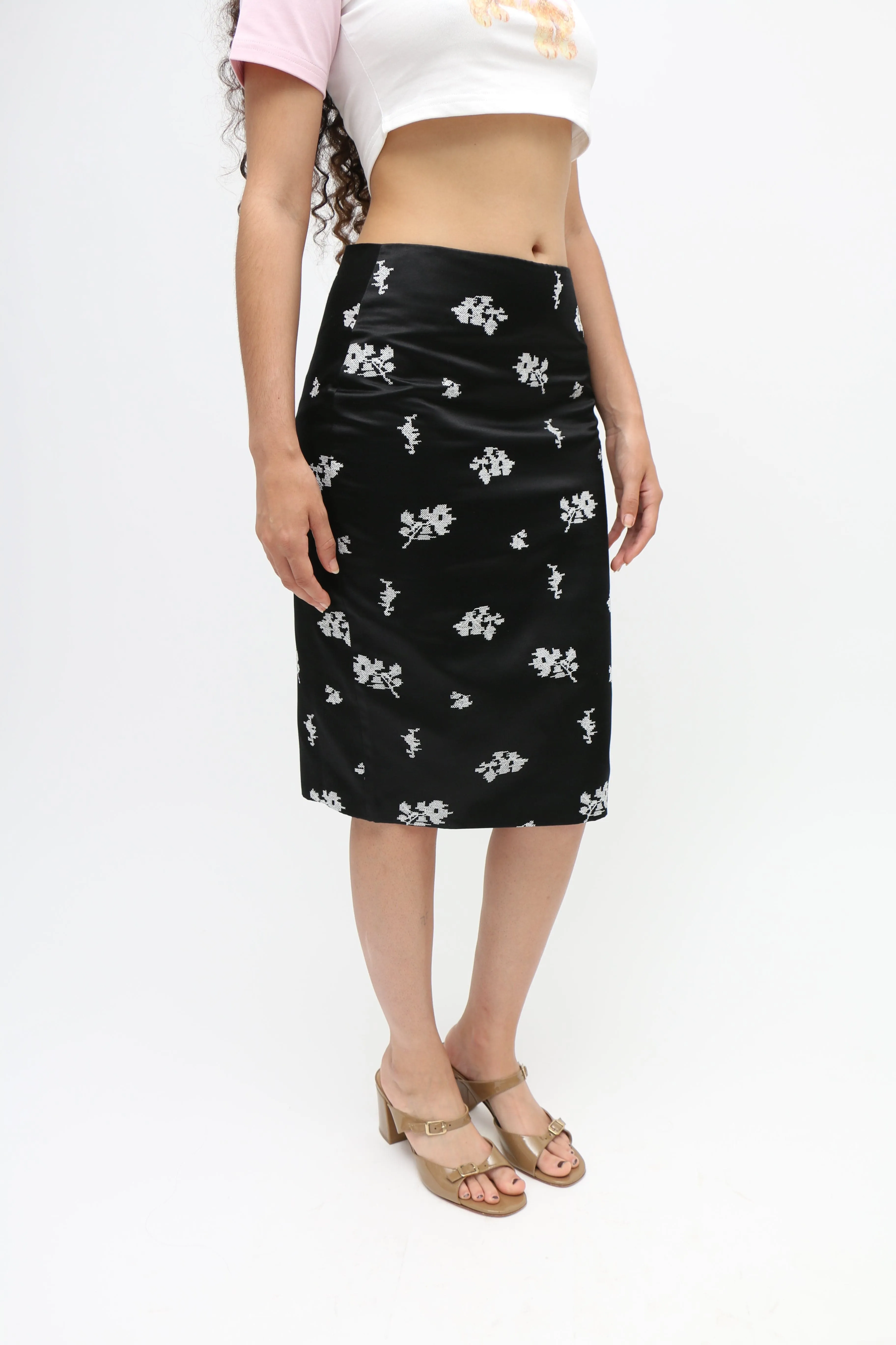 Floral Embroidered Silk Skirt