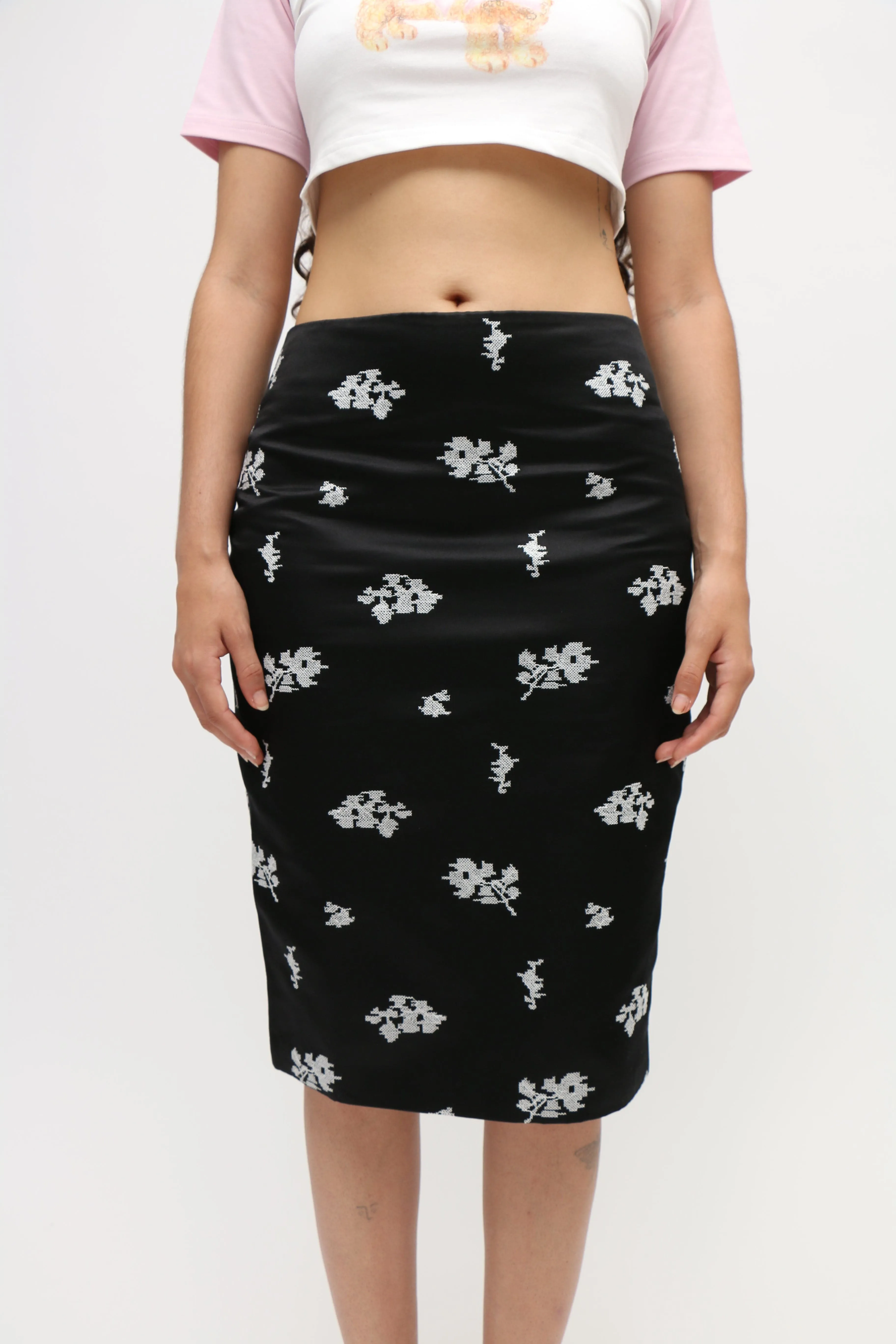 Floral Embroidered Silk Skirt