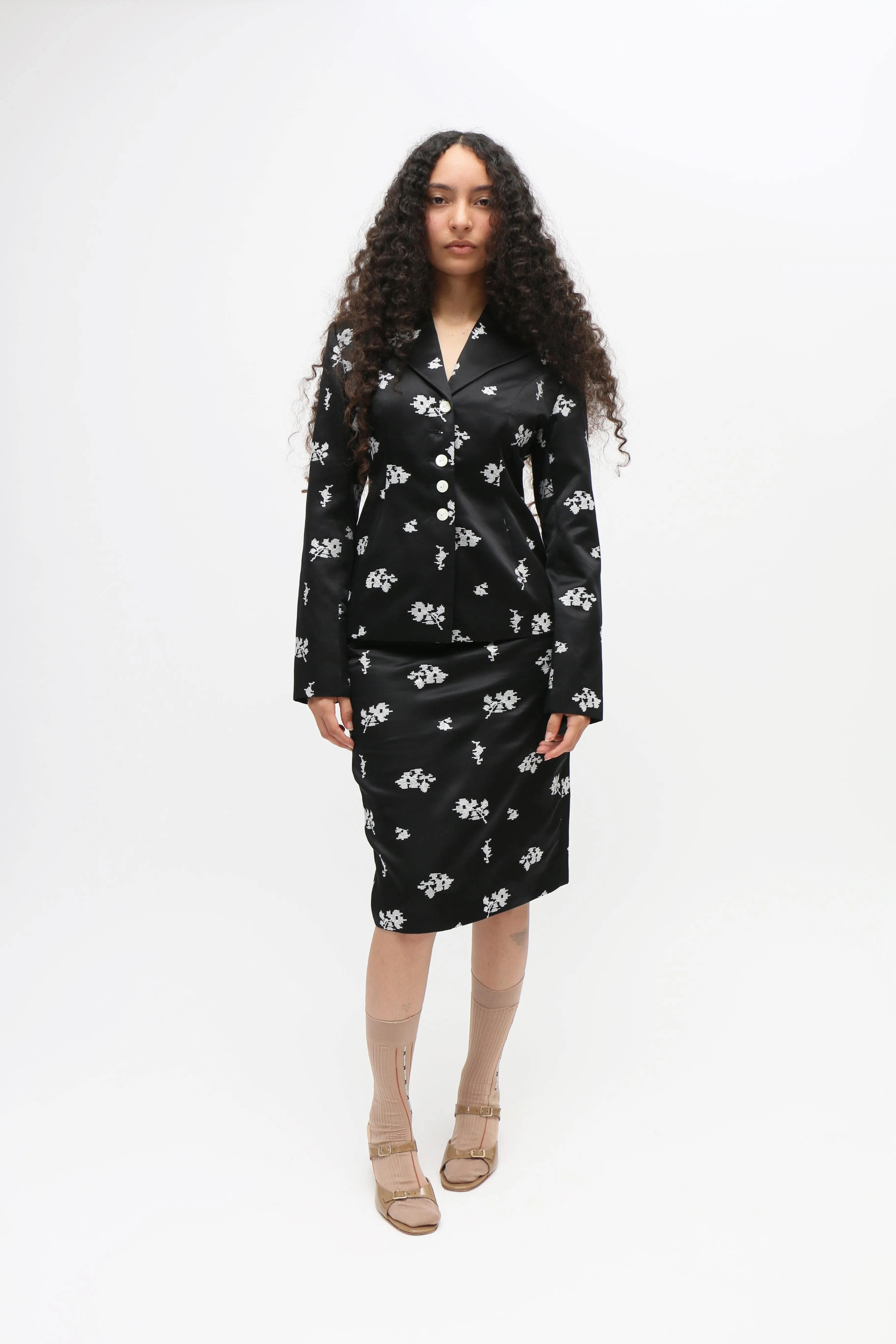 Floral Embroidered Silk Skirt