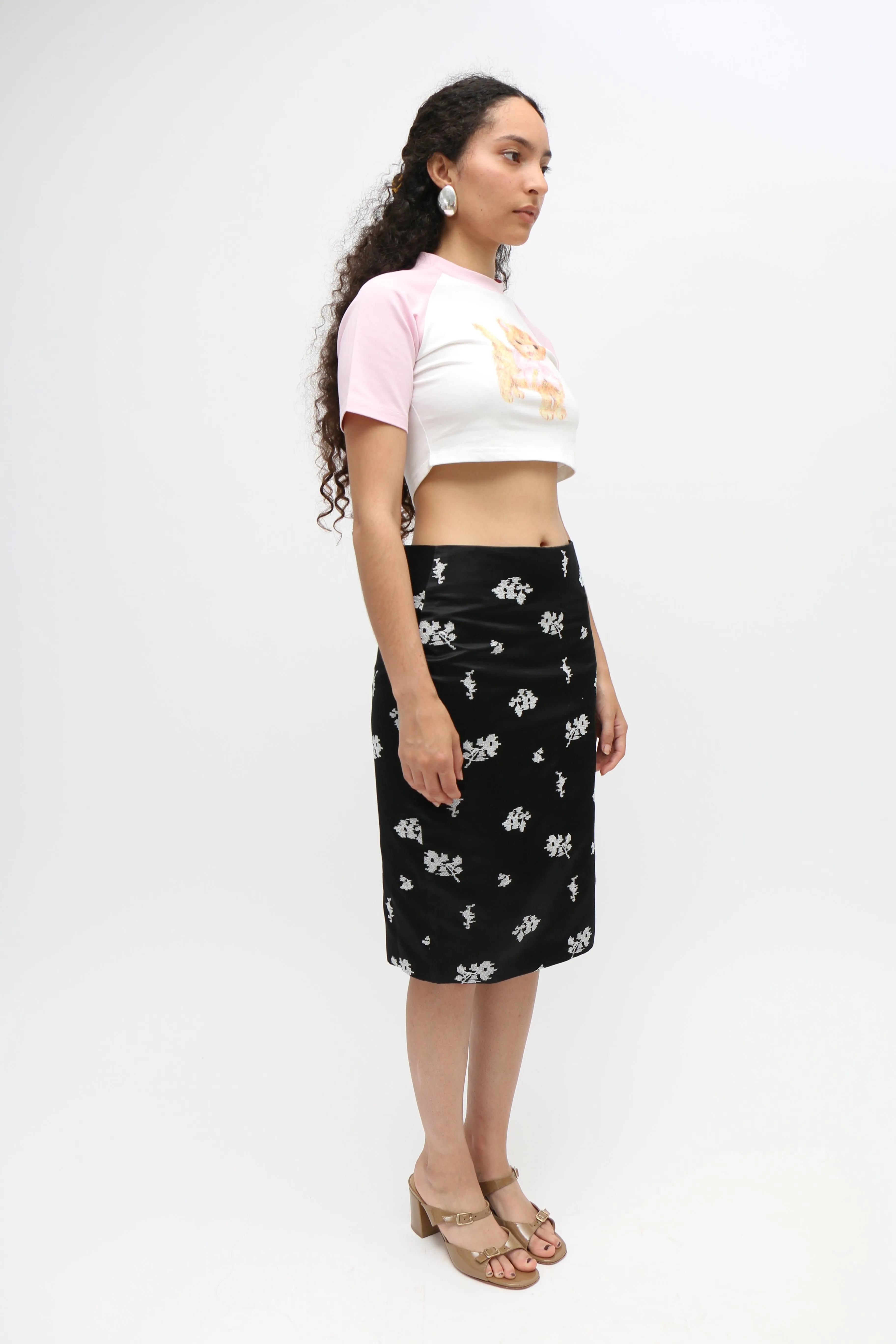 Floral Embroidered Silk Skirt