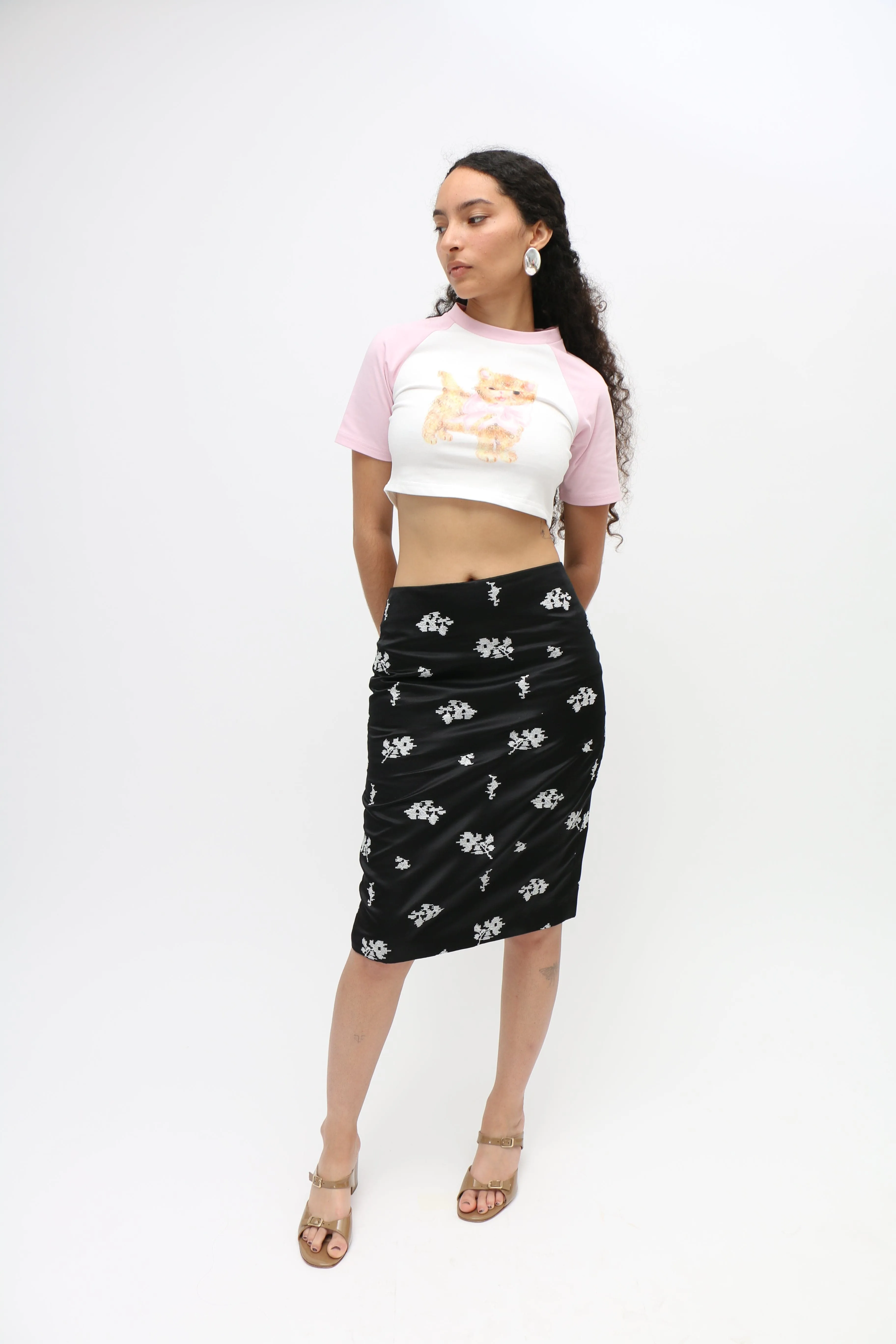 Floral Embroidered Silk Skirt