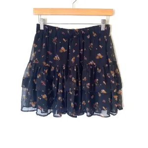 Free People Black Floral Ruffle Mini Skirt- Size S
