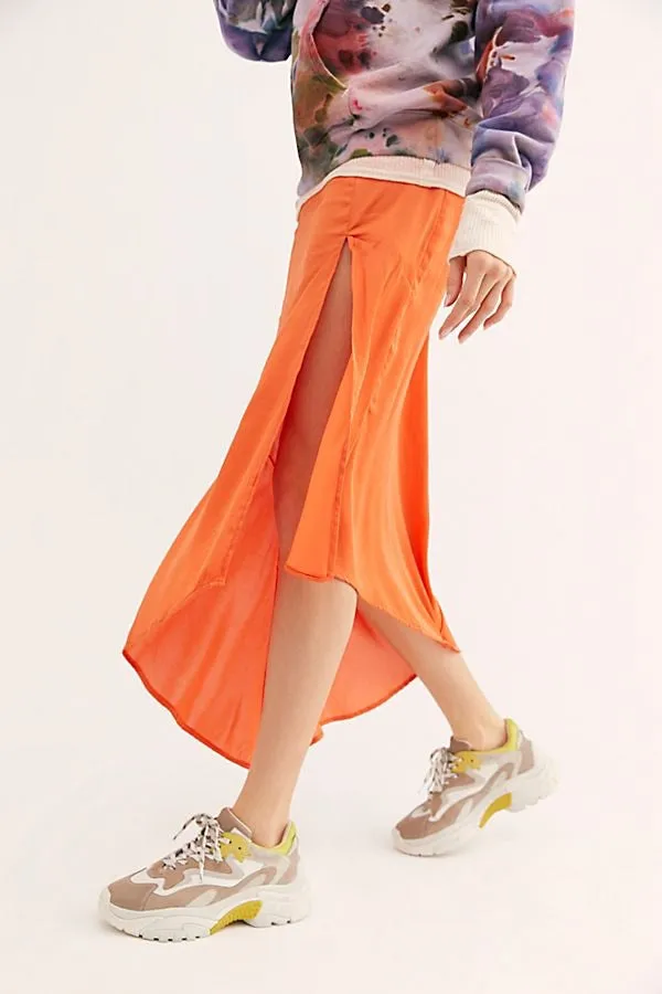 FREE PEOPLE: LOLA SLIT SKIRT HOT ORANGE